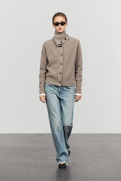 Massimo Dutti Fitilli örgü dik yaka triko hırka