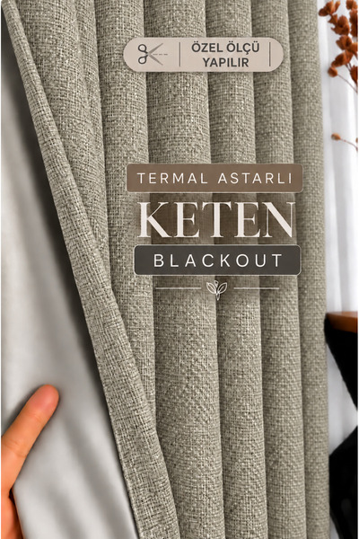 GLOMAR Keten Blackout Bej Fon Perde Karartma Düz PİLESİZ Kornişli Ultra Yoğun...