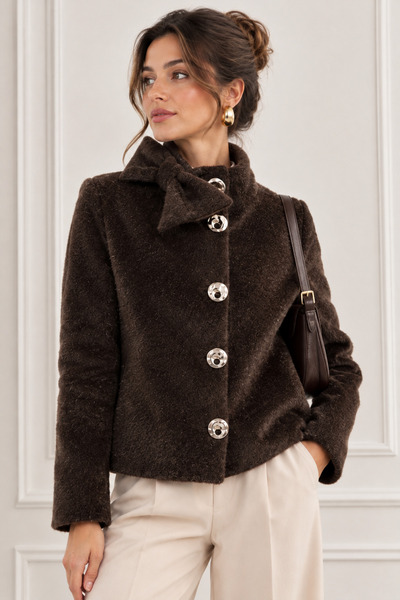 CARDINAL Women's Brown Fur Collar Detailed Winter Coat