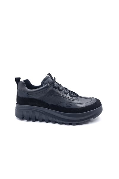 MARCOMEN Genuine Leather 5 cm High Sole Comfortable Rubber Laced Black Men's ...