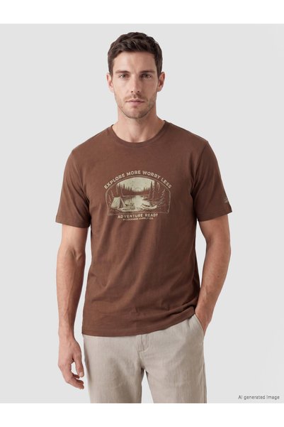 LC Waikiki Özmarka New Season Brown Crew Neck Printed Men’s T-Shirt