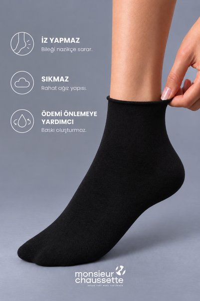 MONSIEUR CHAUSSETTE Lastiksiz Siyah Soket Kadın Çorap - | İz yapmaz| Bileği S...