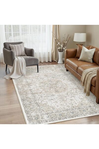 Generic Vintage Living Room Rug 120x170cm Beige White Large Non Slip Area Rug...