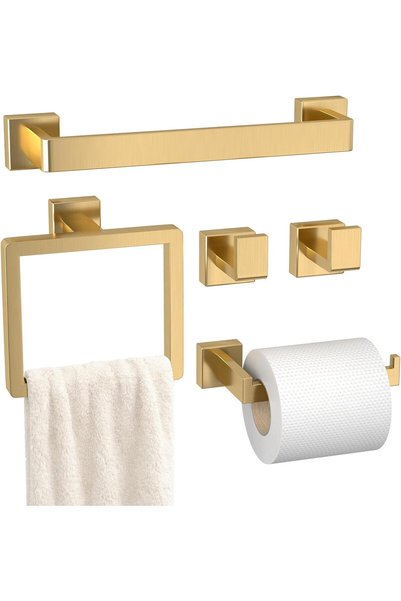 Generic 5 Piece Gold Bathroom Hardware Set, SUS304 Stainless Steel Bathroom A...