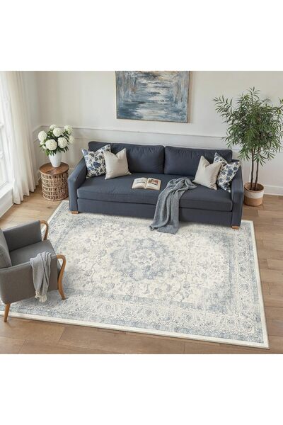 Generic Vintage Living Room Rug 120x170cm Blue Large Non Slip Area Rugs Retro...