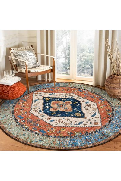 Generic 120CM Boho Round Area Rug - Washable Round Bedroom Rugs Non-Slip Thro...