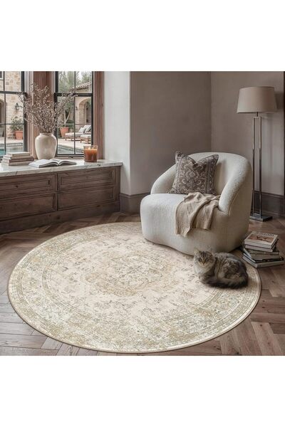 Generic Vintage Living Room Rug 120cm Retro Round Washable Non Slip Area Rugs...