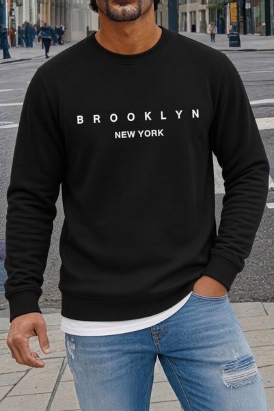 Oksit Bs New York Brooklyn Printed Two-Ply Cotton Men's Kangaroo Pocket Hoode...