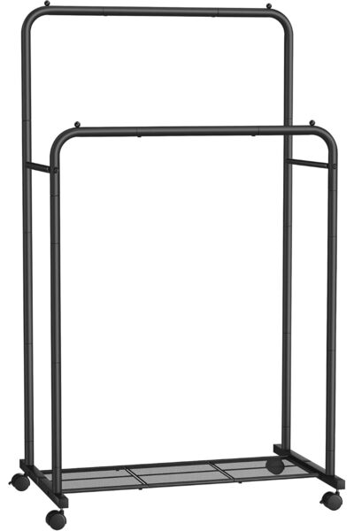 Generic Double Rods Clothes Rack with Wheels, Clothing Rack for Hanging Cloth...