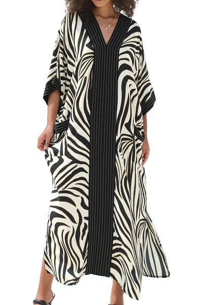 Generic Women’s Kaftan Dress, Plus Size V-Neck Swim Cover Up with Pocket, Lig...