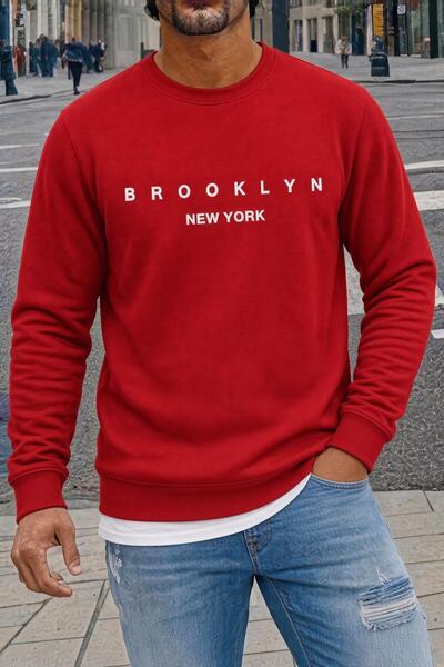 Oksit Bs New York Brooklyn Printed Two-Ply Cotton Men's Kangaroo Pocket Hoode...