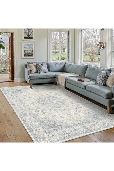 Generic Vintage Living Room Rug 160x230cm Blue Large Non Slip Area Rugs Retro...