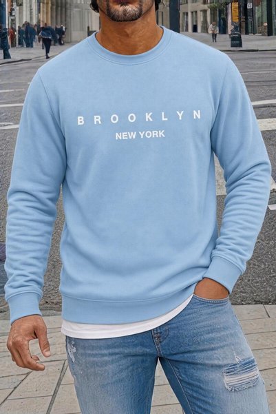 Oksit Bs New York Brooklyn Printed Two-Ply Cotton Men's Kangaroo Pocket Hoode...