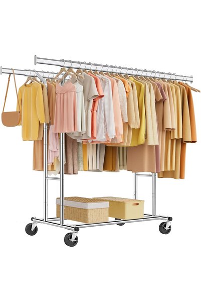 Generic Double Rod Clothes Rack 480 LBS, Heavy Duty Clothing Rack with Wheels...