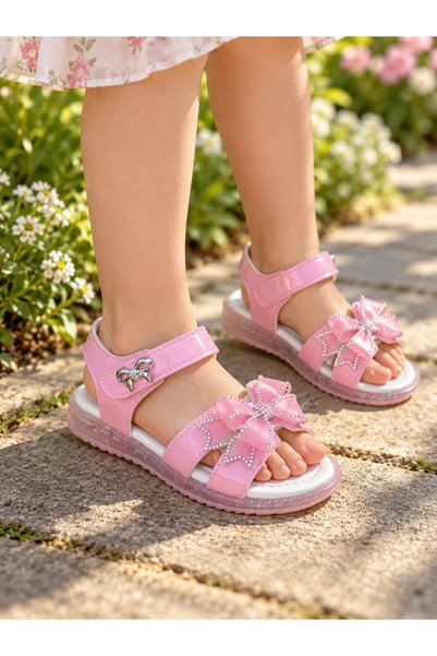 Trendline Girls' sandals with a bow detail, Velcro straps, and comfortable soles