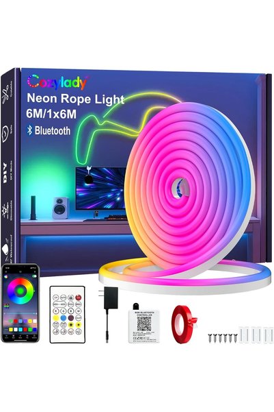 Generic شريط إضاءة LED بتقنية البلوتوث بطول 6 متر/20 قدم، شرائط إضاءة LED يتم...