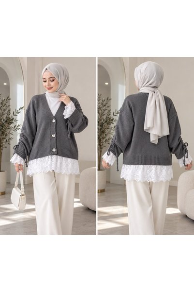 modasindoma Cardigan din tricot la modă pentru femei, cu detaliu încrețit în ...
