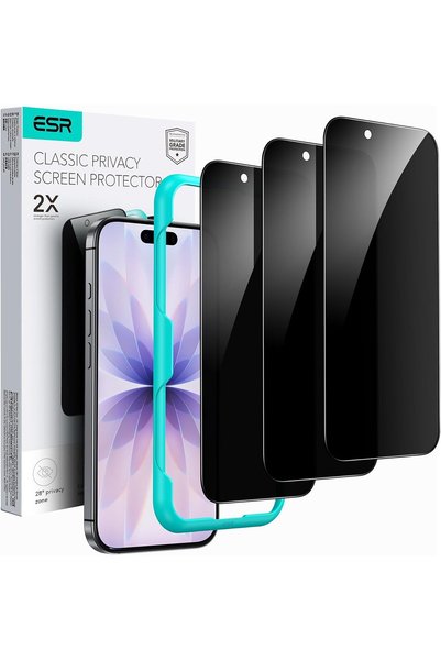 Generic 3 قطع واقي شاشة للخصوصية لهاتف آيفون 17/16 برو، مع إطار محاذي