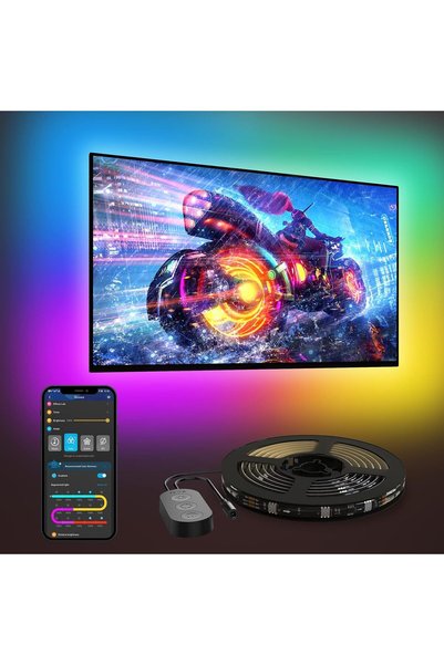 Generic إضاءة خلفية للتلفزيون بتقنية LED، شريط إضاءة ذكي RGBIC لتلفزيونات 55-...