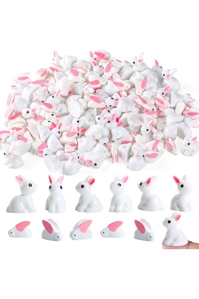 TERRIFI Mini Rabbit Figurines, 100 Pack Resin Easter Bunny Miniatures, Tiny A...