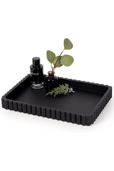 Generic صينية زخرفية سوداء، مقاس 24 × 10 × 18 سم، مستطيلة الشكل، تستخدم كمنظم...