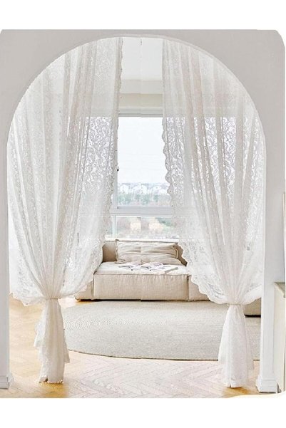 Generic 2 Panels Romantic Lace Sheer Curtains for Living Room, Elegant Lace T...