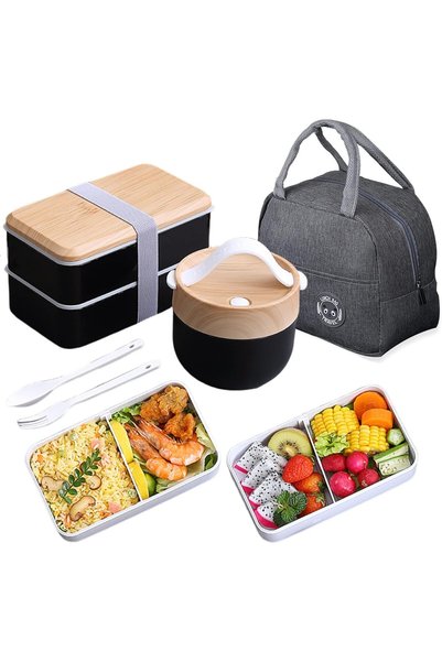 Generic Bento Box, with 2-Tier Bento (1400ml)+ 600ml Soup Cup & Insulated Bag...