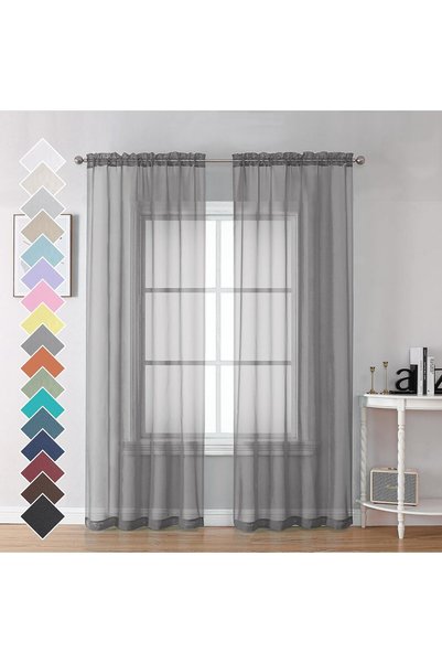 Generic 2 Panels Grey Sheer Curtains, 84" Length for Bedroom, Elegant Light F...