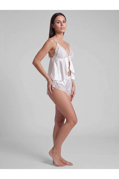 Take Two By Styli White Lace Insert Cami and Shorts Set