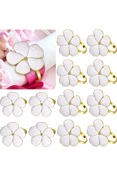 Generic White Flower Napkin Rings Set, Holiday Gold Cloth Napkin Rings Floral...