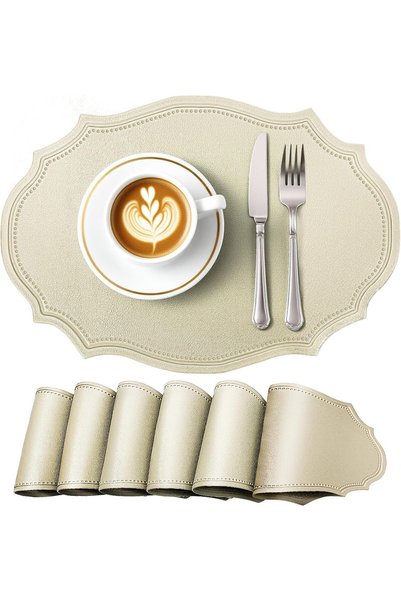 Generic Set of 6 Faux Leather Oval Placemats, Heat Resistant and Waterproof T...