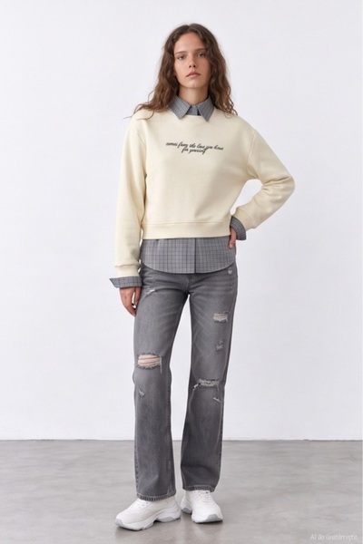 Quzu Women's Sweatshirt SWT02914 CREAM