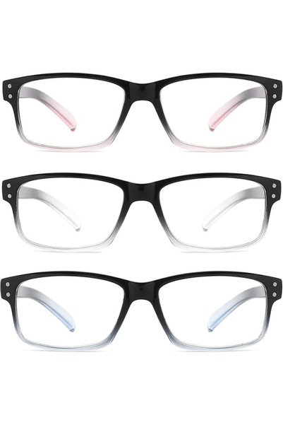 GENERAL 3-Pack Reading Glasses for Men,Spring Hinge,3 Colors,Clear Lens,L-L007
