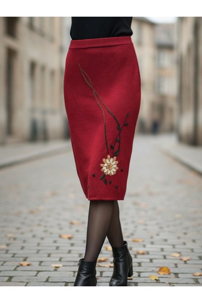 MILANO COLLECTION Fusta de Iarna Dama Tricotata din Mix de Lana, Midi, Croi C...