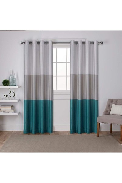 Generic Curtains Chateau Striped Faux Silk Grommet Top Panel Pair, 54"x84", Teal