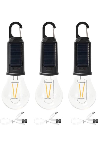 Generic 3-Pack Solar Hanging Camping Light -Style 1- USB & Solar Rechargeable...