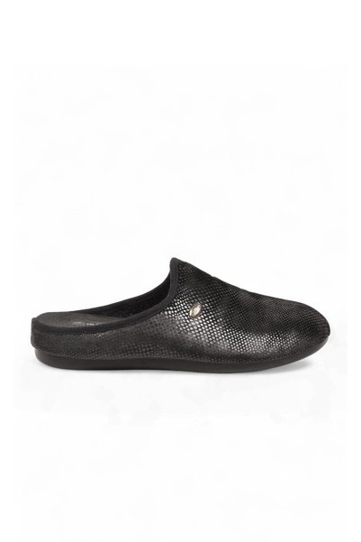 Muya Black, Shiny, Closed-Toe, Heat-Retaining, Comfortable-Soled Women's Hous...