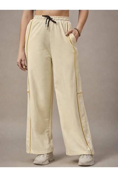 REPRISE By Styli Cream Striped Relaxed Trousers