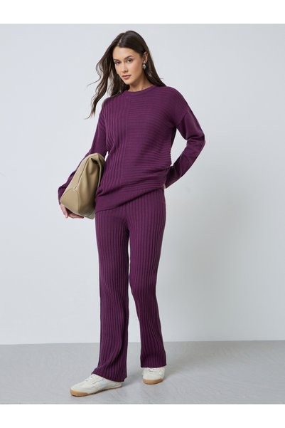 Styli Purple Ribbed Knit Sweater and Pants Set