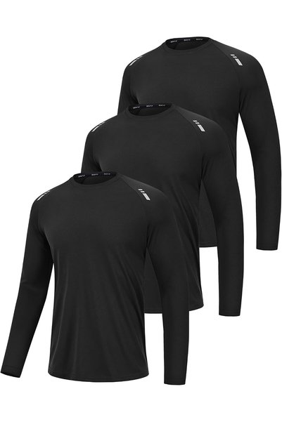 Generic Mens Gym Tshirt 3 Pack Activewear Long Sleeve T Shirt Quick Dry Worko...