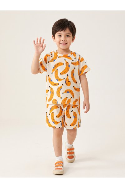 Take Two By Styli Kids Banana Print T-Shirt and Shorts Set