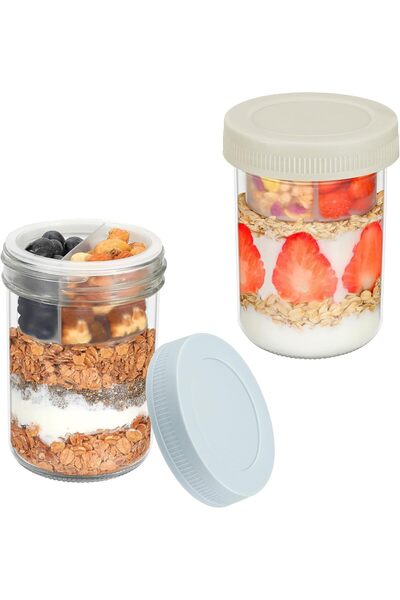 Generic 16 oz Glass Overnight Oats Jars with Airtight Leak-Proof Lids – 2-Pac...