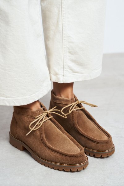 NİŞANTAŞI SHOES Nila Desert Koyu Bej Hakiki Süet Deri Bağcık Detay Tırtıklı K...