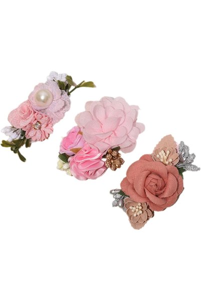 Generic 3pcs Pink Flower Hair Clips Set, Baby Girl Bows Hair Accessories Alli...
