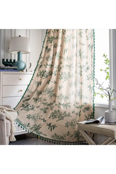Generic Boho Curtain 84 Inches Length for Bedroom, Printed Cotton Linen Rod P...