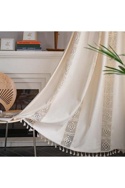 Generic Boho Curtains Crochet Lace Patchwork Semi-Blackout Bohemian Handmade ...