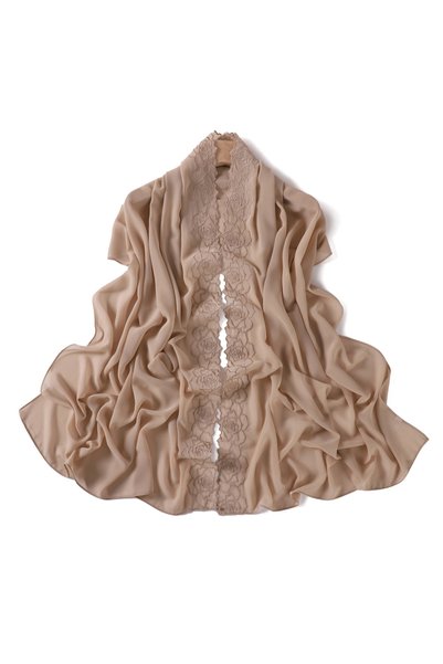 Take Two By Styli Beige Chiffon Scarf with Delicate Embroidery