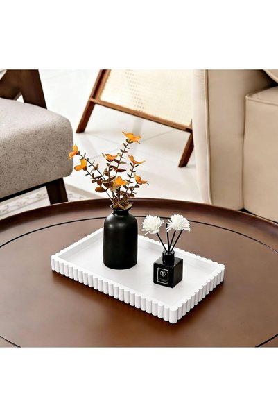 Generic Silicone Decorative Tray, Coffee Table Tray, WHite, 24x10x1.8cm