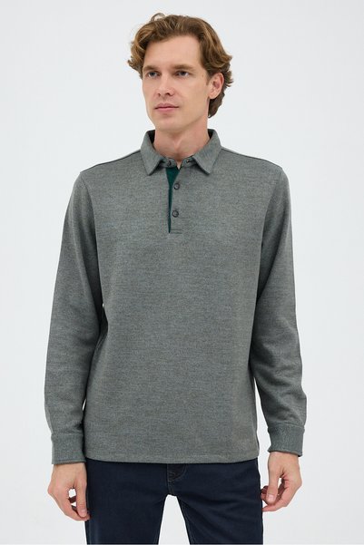 ENQUE Men's Polo Neck Long Sleeve Sweatshirt