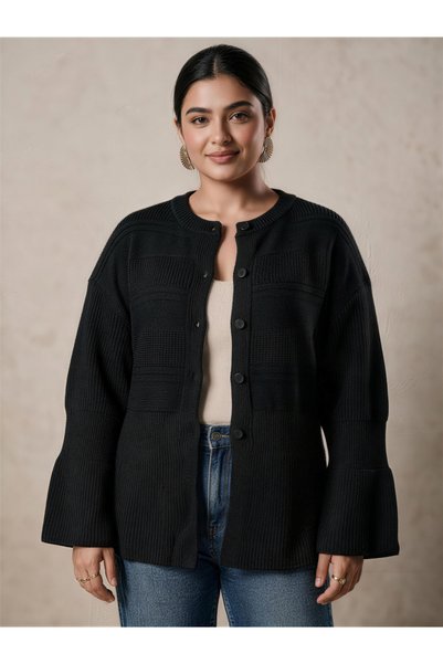 Take Two By Styli Textured Knit Round Neck Cardigan